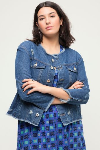 Plus size veliki brojevi Jakna traper s motivom na leđima za punije