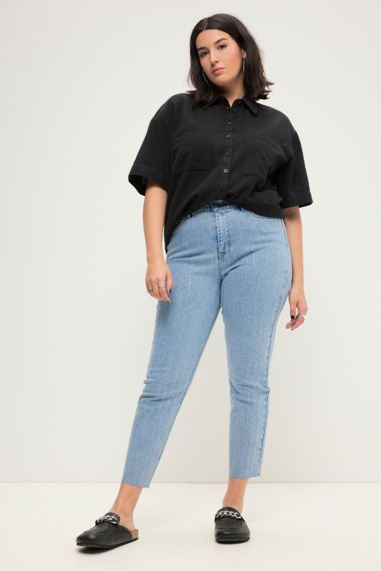 Plus size veliki brojevi Traperice s ukrasnim prugama za punije