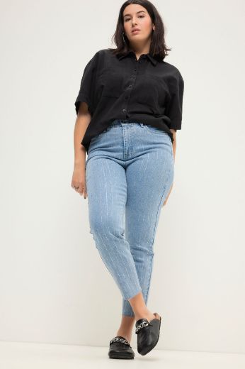 Plus size veliki brojevi Traperice s ukrasnim prugama za punije