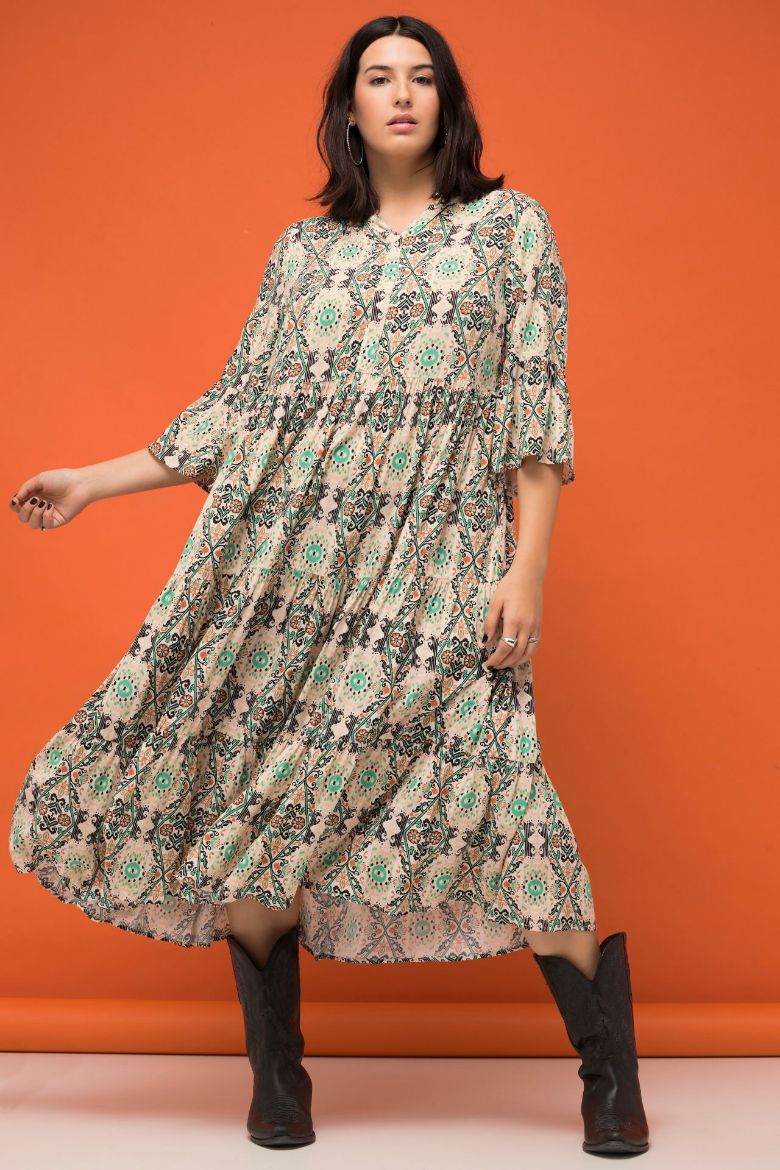 Plus size veliki brojevi Haljina 3/4 rukavi A kroja s printom za punije