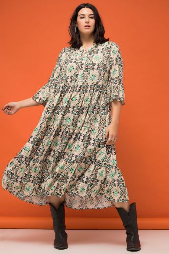 Plus size veliki brojevi Haljina 3/4 rukavi A kroja s printom za punije