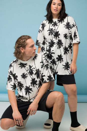 Plus size veliki brojevi Majica kratkih rukava s printom palmi za punije