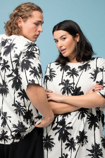 Plus size veliki brojevi Majica kratkih rukava s printom palmi za punije