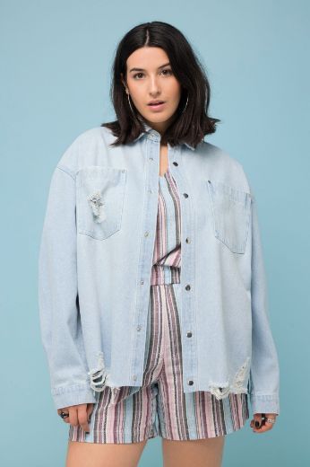 Plus size veliki brojevi Košulja dugih rukava od trapera za punije