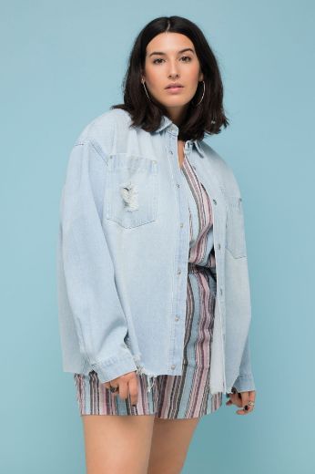 Plus size veliki brojevi Košulja dugih rukava od trapera za punije