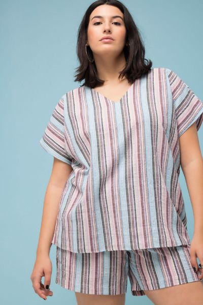 Veliki brojevi Bluza na pruge kratkih rukava moda za punije