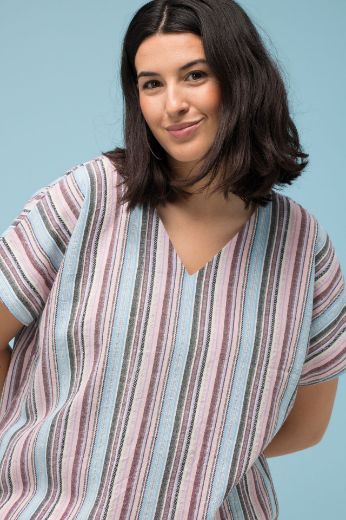 Plus size veliki brojevi Bluza na pruge kratkih rukava za punije