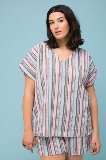 Plus size veliki brojevi Bluza na pruge kratkih rukava za punije