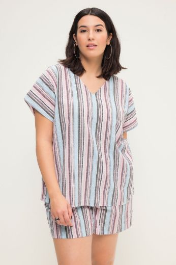 Plus size veliki brojevi Bluza na pruge kratkih rukava za punije