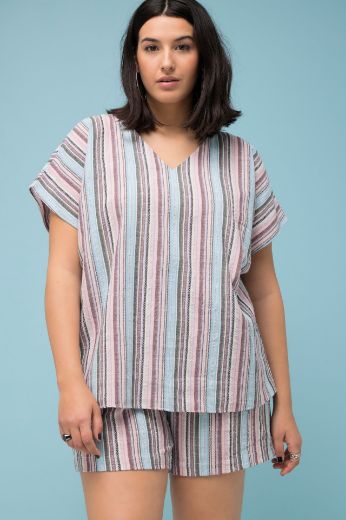 Plus size veliki brojevi Bluza na pruge kratkih rukava za punije