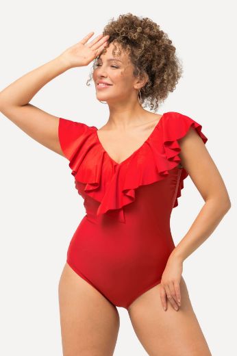Plus size veliki brojevi Kupaći kostim s volanima V izrez za punije