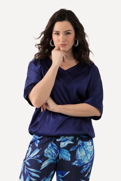 Veliki brojevi Bluza kratkih rukava od satena moda za punije