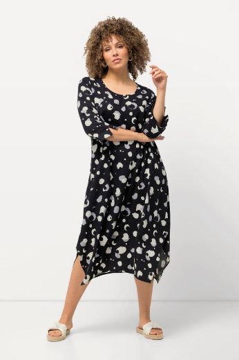 Plus size veliki brojevi Haljina lanena s 3/4 rukavima asimetričnog kroja za punije