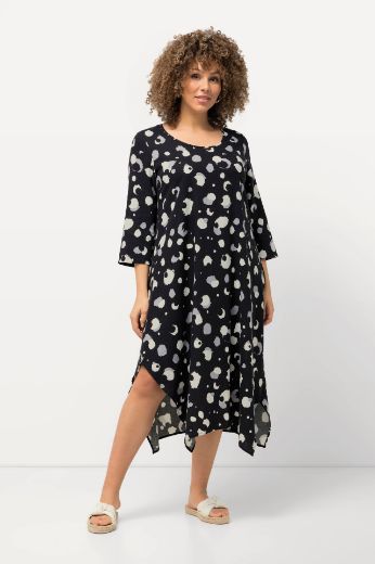 Plus size veliki brojevi Haljina lanena s 3/4 rukavima asimetričnog kroja za punije