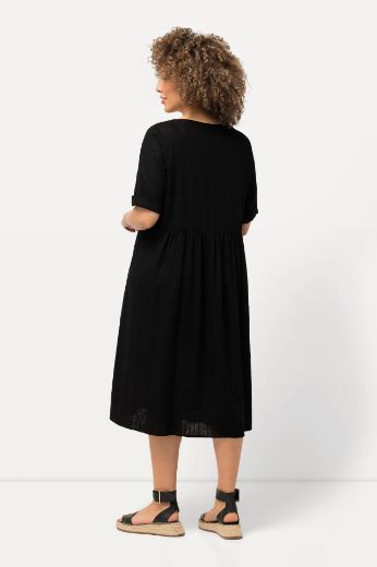 Plus size veliki brojevi Haljina kratkih rukava od mješavine lana za punije