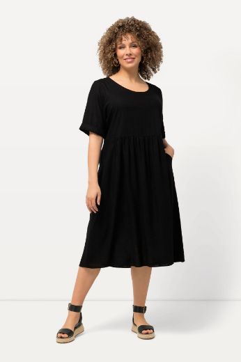 Plus size veliki brojevi Haljina kratkih rukava od mješavine lana za punije