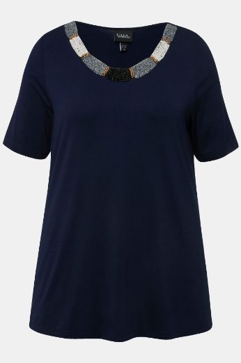 Plus size veliki brojevi Majica kratkih rukava i ukrasnim ovratnikom za punije