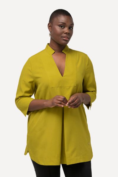 Veliki brojevi Bluza s 3/4 rukavima V izreza moda za punije