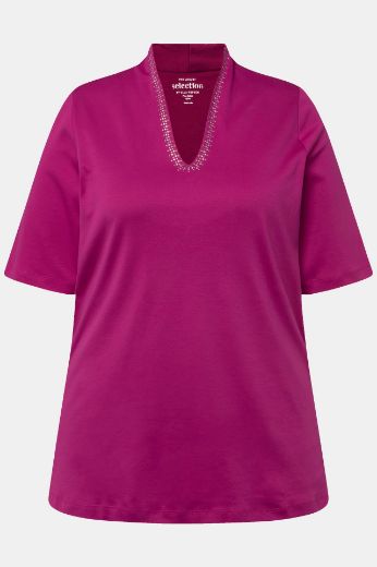 Plus size veliki brojevi Majica s ukrasima na ovratniku kratki rukavi za punije