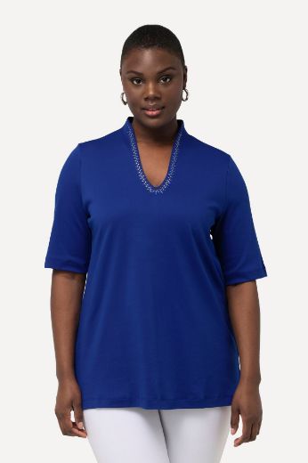 Plus size veliki brojevi Majica s ukrasima na ovratniku kratki rukavi za punije