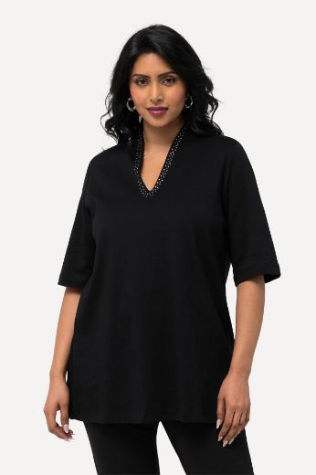 Plus size veliki brojevi Majica s ukrasima na ovratniku kratki rukavi za punije