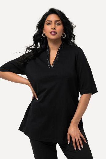 Plus size veliki brojevi Majica s ukrasima na ovratniku kratki rukavi za punije