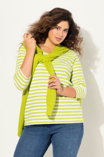 Plus size veliki brojevi Majica 3/4 rukava na pruge za punije