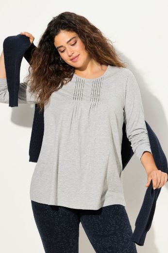 Plus size veliki brojevi Majica dugih rukava s naborima na prednjoj strani A kroja za punije