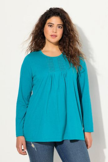 Plus size veliki brojevi Majica dugih rukava s naborima na prednjoj strani A kroja za punije