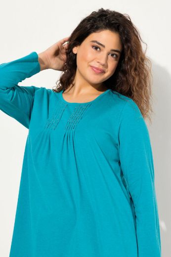 Plus size veliki brojevi Majica dugih rukava s naborima na prednjoj strani A kroja za punije