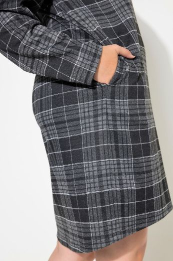 Plus size veliki brojevi Haljina midi s kapuljačom karirana za punije