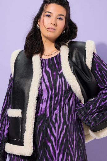 Plus size veliki brojevi Prsluk imitacija kože podstavljen od umjetnog krzna za punije