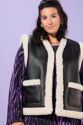 Plus size veliki brojevi Prsluk imitacija kože podstavljen od umjetnog krzna za punije