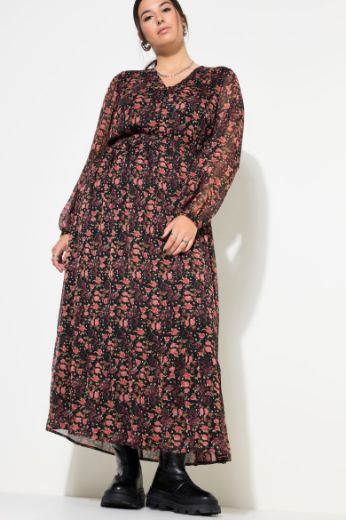 Plus size veliki brojevi Haljina maxi dugih rukava cvjetnog printa za punije