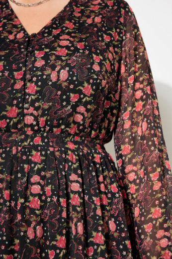 Plus size veliki brojevi Haljina maxi dugih rukava cvjetnog printa za punije