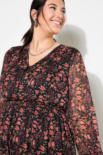 Plus size veliki brojevi Haljina maxi dugih rukava cvjetnog printa za punije
