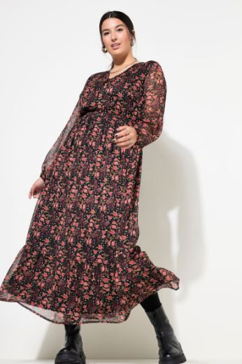 Plus size veliki brojevi Haljina maxi dugih rukava cvjetnog printa za punije