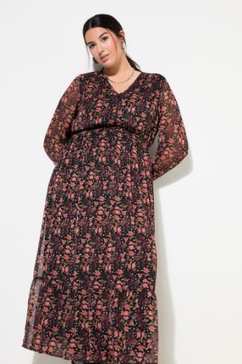 Plus size veliki brojevi Haljina maxi dugih rukava cvjetnog printa za punije