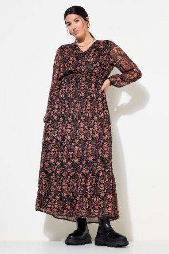 Plus size veliki brojevi Haljina maxi dugih rukava cvjetnog printa za punije