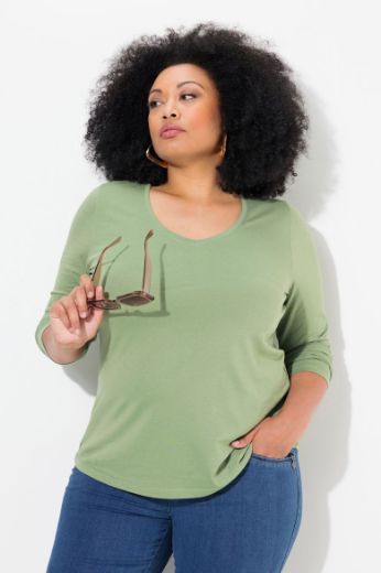 Plus size veliki brojevi Majica dugih rukava V ovratnika za punije