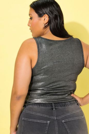 Plus size veliki brojevi Top rebrasti okruglog ovratnika za punije