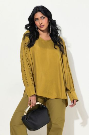 Plus size veliki brojevi Bluza dugih rukava V ovratnika za punije