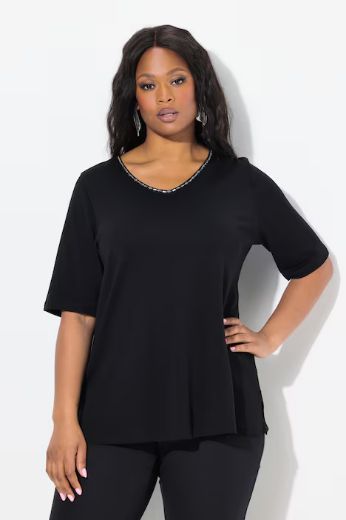 Plus size veliki brojevi Majica V ovratnik s ukrasima na ovratniku za punije