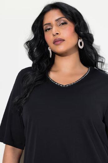 Plus size veliki brojevi Majica V ovratnik s ukrasima na ovratniku za punije