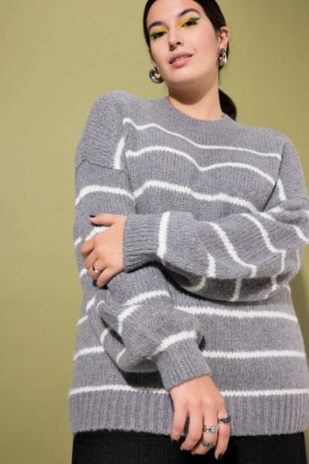 Plus size veliki brojevi Pulover na pruge za punije