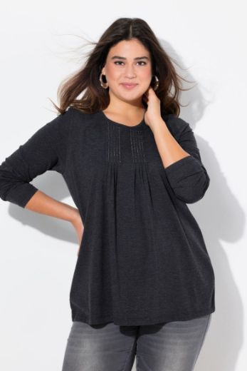Plus size veliki brojevi Majica dugih rukava s naborima na prednjoj strani A kroja za punije
