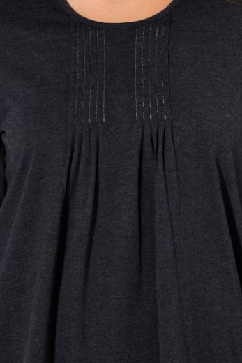 Plus size veliki brojevi Majica dugih rukava s naborima na prednjoj strani A kroja za punije