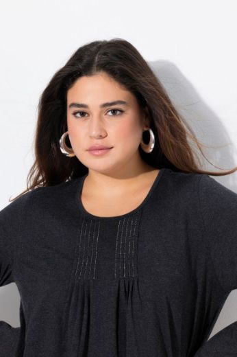 Plus size veliki brojevi Majica dugih rukava s naborima na prednjoj strani A kroja za punije