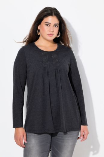 Plus size veliki brojevi Majica dugih rukava s naborima na prednjoj strani A kroja za punije