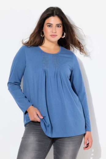 Plus size veliki brojevi Majica dugih rukava s naborima na prednjoj strani A kroja za punije